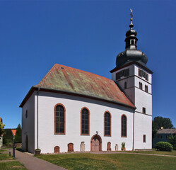 Wall Mural - Baroque village church with its canopy on a gothic bell tower in Alsenborn, Pfalz region in Germany