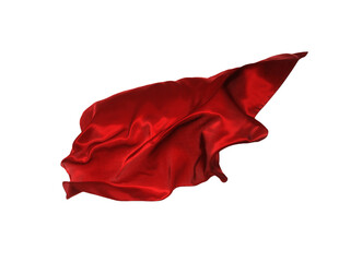 Beautiful delicate red silk floating on white background