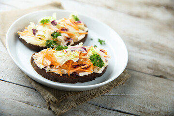 Poster - Homemade toast with cream cheese and vegetables