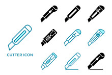 Cutter Knife Icon Set Vector Design Template