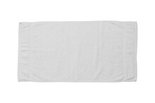 Empty Blank Towel Mockup Template Isolated On White Background. White Cotton Towel  Fabric Wiper With Clipping Path, Flat Lay Top View. 3d Rendering.