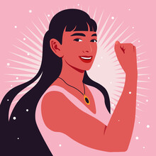 Portrait Of A Strong Hispanic Woman In Half-turn. Women’s Rights And Diversity. Avatar For Social Media. Vector Illustration In Flat Style.