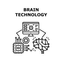 Sticker - Brain technology artificial. data human. digital head. science technology. future network brain technology vector concept black illustration