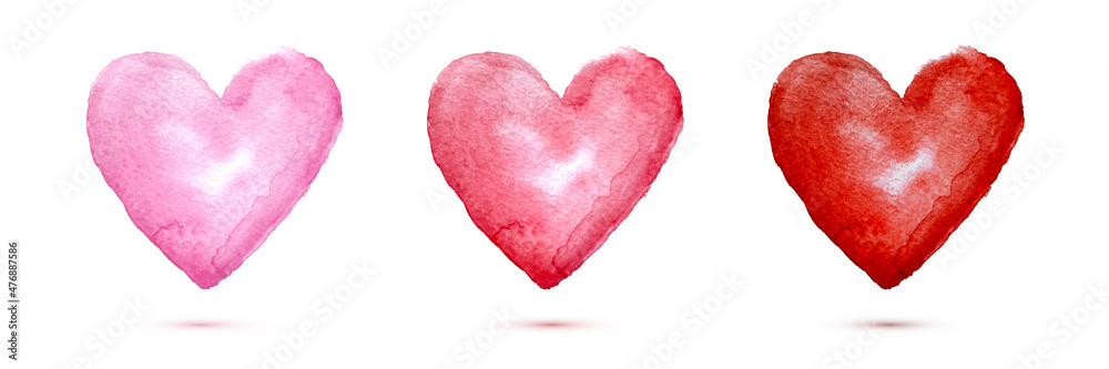 Pink and red heart watercolor shapes. Hand drawn vector illustration ...