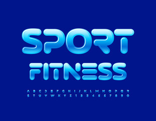 Wall Mural - Vector unique banner Sport Fitness. Shiny Blue Font. Futuristic style Alphabet Letters and Numbers set
