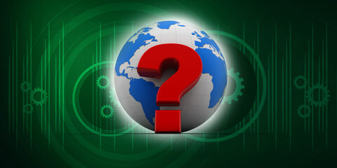 Poster - 3d rendering questionmark and globe