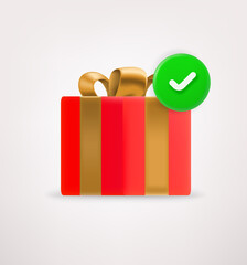Aufkleber - Gift box with green checkmark. 3d vector icon