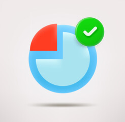 Poster - Pie chart icon with checkmark. 3d vector icon