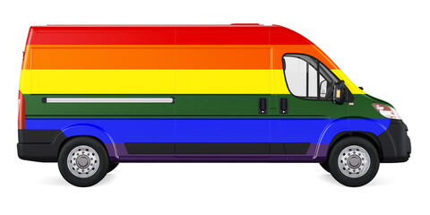 Poster - Commercial delivery van with rainbow LGBT flag. 3D rendering