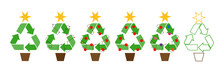 Have A Green Christmas.Recycle Christmas Three Icon.Eco-friendly Christmas.Chrismas Three With Recycle Symbols.Recycling Icon.Green Simple Icons Set.Christmas Recycle Pine Tree