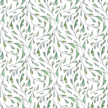 Seamless Watercolor Leaf Pattern. Hand Drawing