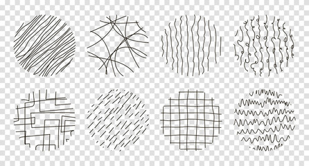 Poster - Set of round Abstract Patterns. Hand drawn doodle shapes. Spots, Curves, Lines. Vector illustration. Social media Icons templates