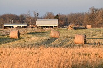 Sticker - Hay Bales by a Barn in a Farm Field