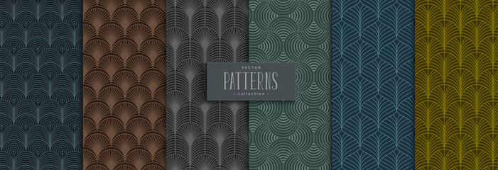 Set of geometric seamless pattern circle design. Traditional background wave lines with dark color