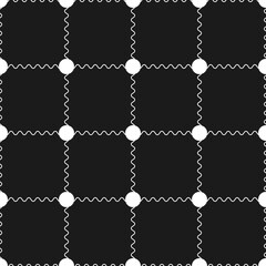 Poster - White dots connected by wavy lines. Black background and patches tied together.