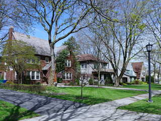 Poster - Suburban residential street with traditional two story houses