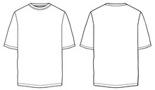 Plain White T Shirt Mens, Womens Unisex Crew Neck Short Sleeve T Shirt Front And Back View Drawing Vector Illustration