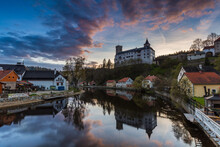 Rozmberk Castle And City Sunset, Czech Republic