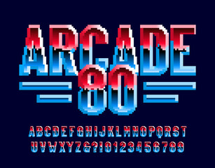 Poster - Arcade 80 alphabet font. Pixel letters and numbers. 80s arcade video game typescript.