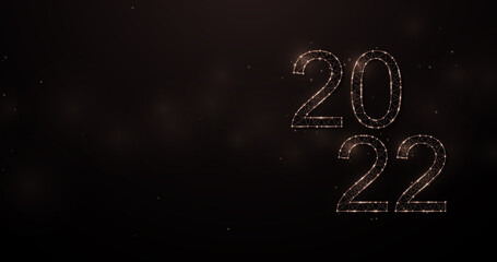 Poster - Happy New Year 2022. Abstract light sparking with number 2022 shape on bokeh background