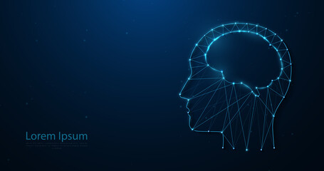 Aufkleber - Human brain form line, triangles, and particle style design. geometric wireframe