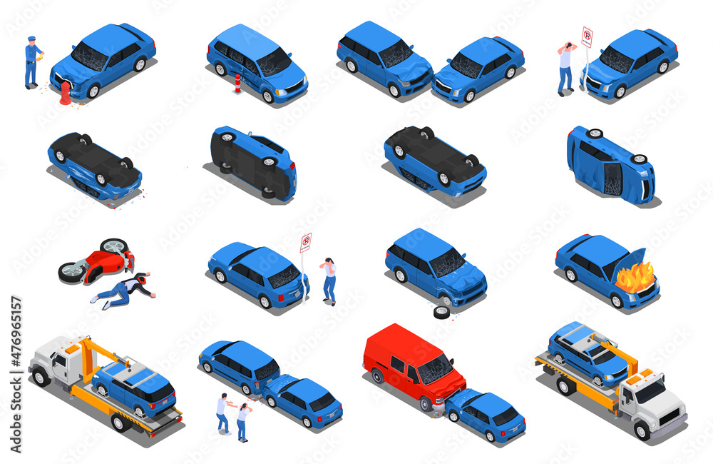 Car Accidents Big Isometric Set Stock Vector | Adobe Stock