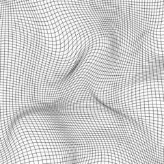 Poster - Abstract distorted wireframe wave. Vector curve surface background. Technology grid pattern. Mesh wave.