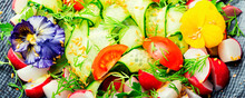 Spring Vegetable Salad With Edible Flowers,long Banner