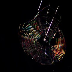 colorful spider web in the dark