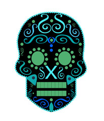 Wall Mural - Skull vector for fashion design, prints, ornament details  on the white background: Blue and green color. 