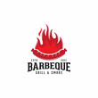 sausage and fire logo design, barbeque logo,grill and smoke, hot meat,skewer ,vector template icon