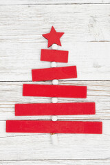 Wall Mural - Blank red wood Christmas tree border with weathered wood