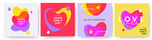 Creative Concept Of Happy Valentines Day Cards Set. Modern Design Templates With Liquid Hearts In Modern Overlay Style For Celebration And Decoration, Branding, Banner, Cover, Label, Poster, Sales