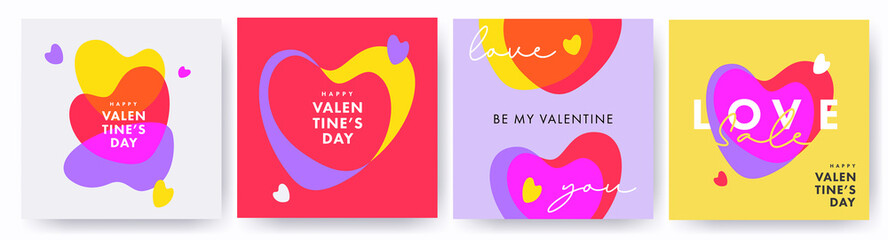 creative concept of happy valentines day cards set. modern design templates with liquid hearts in mo