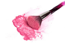 Make Up Brush With Colorful Rouge Powder Beauty Isolated On The White Background