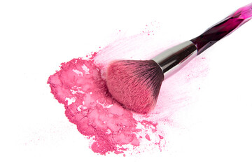 Make up brush with colorful rouge powder beauty isolated on the white background