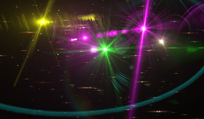 Wall Mural - neon lights with rays and stars on black background. beautiful colored illustration.