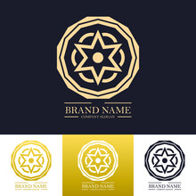 Simple Luxury Round Floral Logo Design In Gold Color With Trendy Linear Or Line Art Mandala Concept. Vector Illustration Template For Hotel, Spa, Restaurant, VIP, Fashion And Premium Brand Identity.