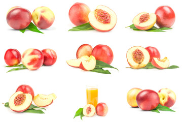 Wall Mural - Collage of ripe peaches isolated on a white background