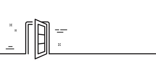 Aufkleber - Open door line icon. Entrance doorway sign. Building entry symbol. Minimal line illustration background. Open door line icon pattern banner. White web template concept. Vector
