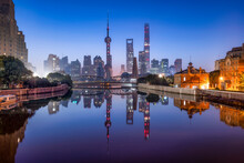 Pudong Skyline At Night, Shanghai, China