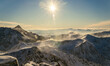 Zimowa, słoneczna panorama Tatr w stronę Słowacji, widok ze Świnicy