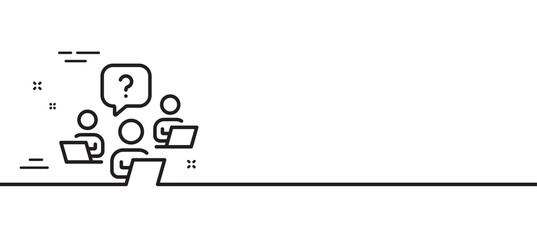 Poster - teamwork question line icon. ask help sign. outsource support symbol. minimal line illustration back
