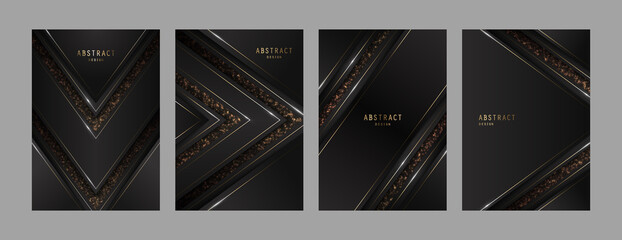 Wall Mural - shiny luxury paper cut cover design set with glitter, golden lines and copy space on black. premium 