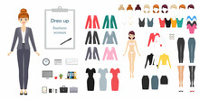 Young Pretty Business Woman. Dress Up Paper Doll. Flat Cartoon Style. Vector Illustration