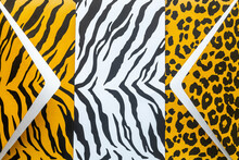 Three Envelopes With Tiger, Jaguar And Zebra Skin Patterns, Creative Layout, Flat Lay