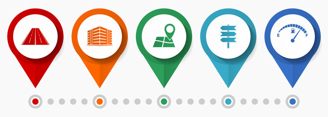 Aufkleber - Travel and transport concept vector icon set, flat design pointers, infographic template