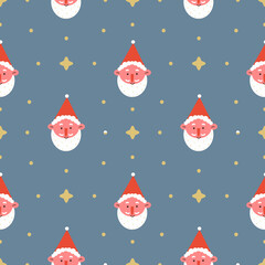 Wall Mural - Children's Christmas illustration with Santa, deer and small decorative elements.  Festive illustration for wrapping paper, textiles, decorations.