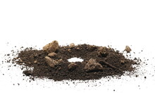 Pile Dirt Hole And Rocks Isolated On White Background, With Clipping Path