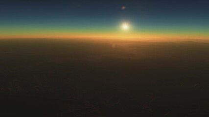 Wall Mural - Mountain in sunlight on exoplanet in another solar system, space view